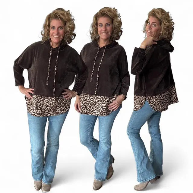 Velourse Hoodie met panterprint